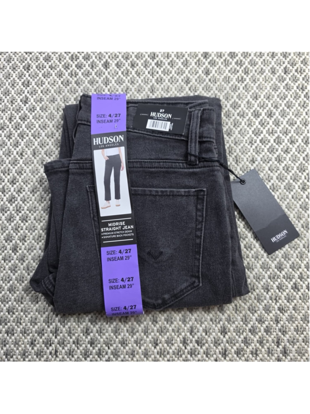 Hudson Womens 27 Black Mid Rise Straight Leg Stretch Denim Jeans NWT Size 4
